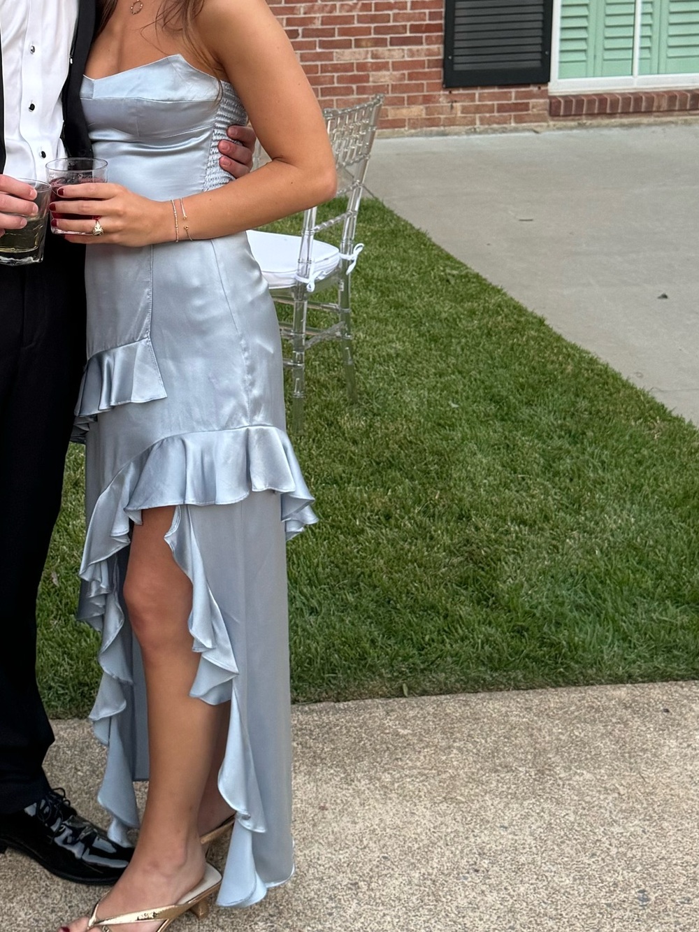 Amanda Uprichard Powder Blue Satin High-Low Ruffle Dress